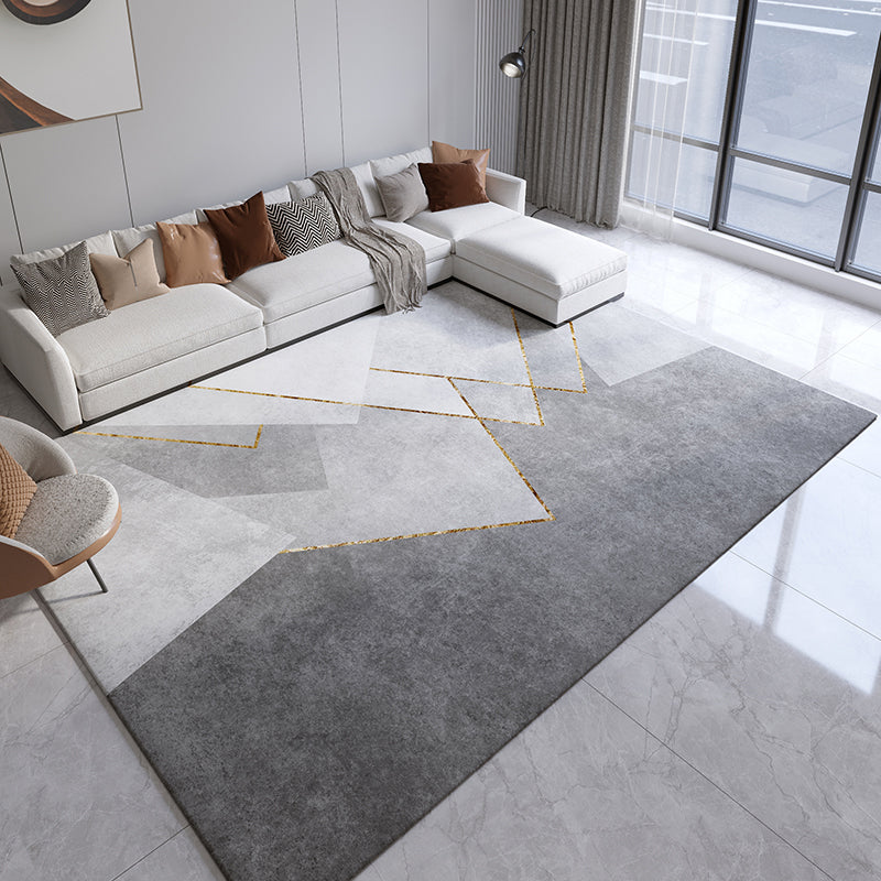 Casual Home Decoration Rug Grey Geometry Print Carpet Polyester Non-Slip Backing Area Carpet
