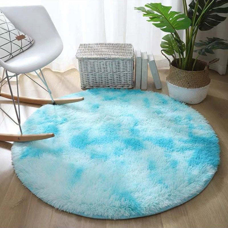 Casual Round Shag Area Rug Trendy Tie Dye Print Rug Polyester Anti-Slip Carpet for Home Decor
