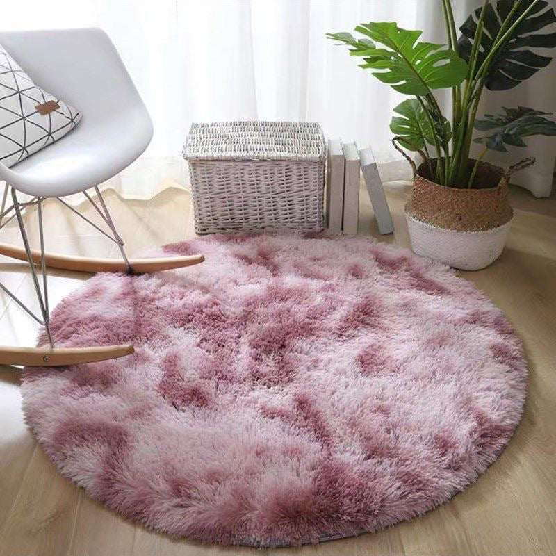 Casual Round Shag Area Rug Trendy Tie Dye Print Rug Polyester Anti-Slip Carpet for Home Decor