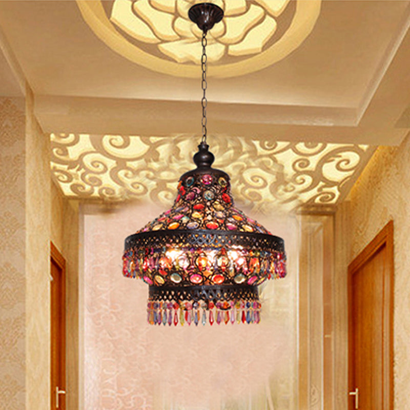 Lantern Living Room Chandelier Lamp Bohemian Metal 3 Lights Copper Pendant Lighting Fixture