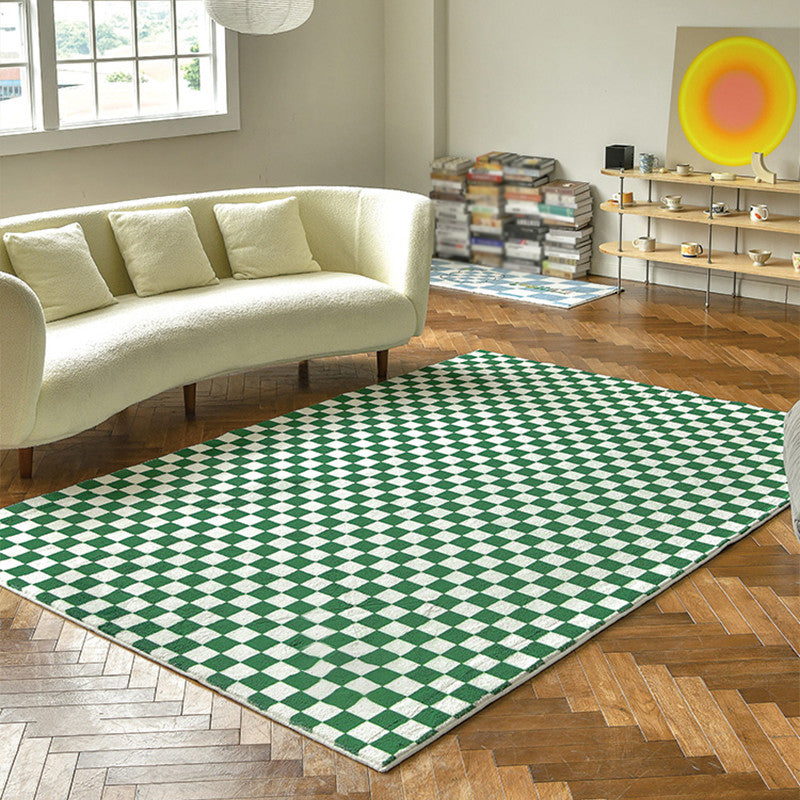 Simplicity Checkered Pattern Rug Polyester Indoor Carpet Stain Resistant Area Rug for Living Room
