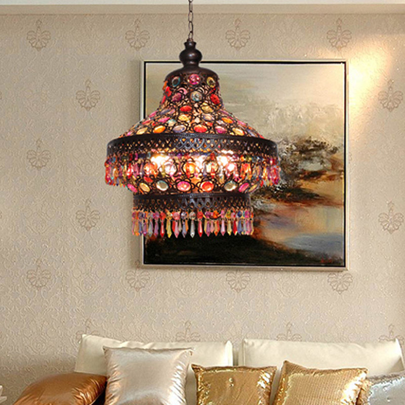 Lantern Living Room Chandelier Lamp Bohemian Metal 3 Lights Copper Pendant Lighting Fixture