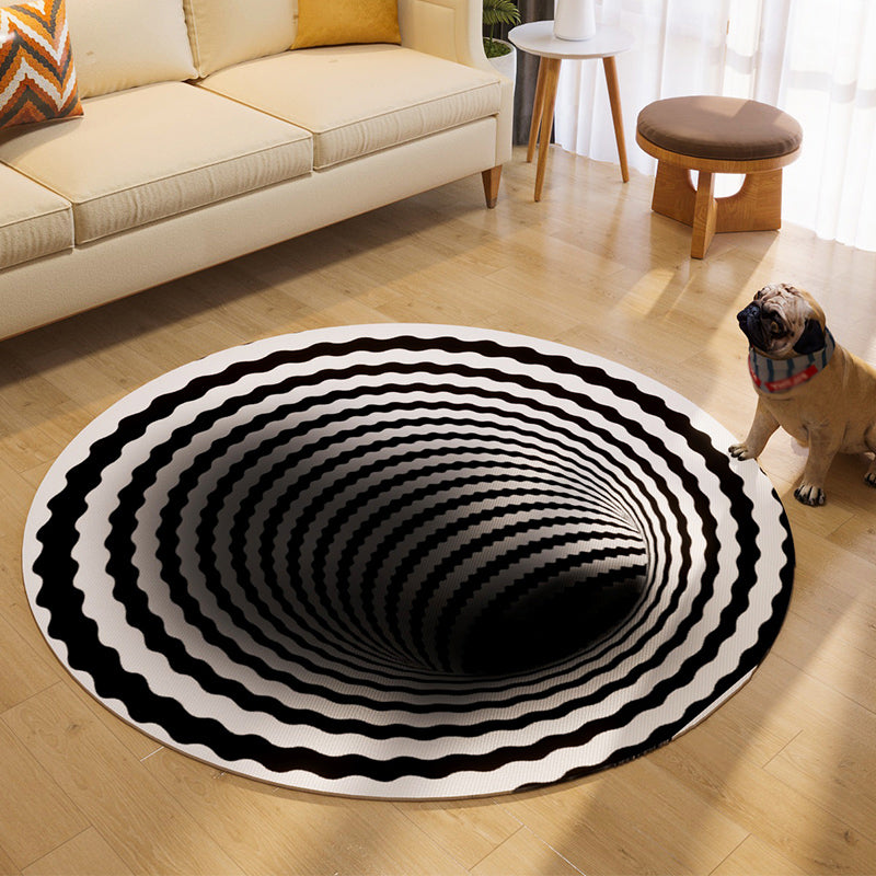Creative Round Carpet 3D Visual Deception Print Rug Polyester Washable Carpet with Non-Slip Backing
