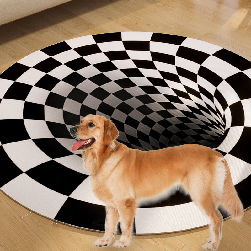 Creative Round Carpet 3D Visual Deception Print Rug Polyester Washable Carpet with Non-Slip Backing