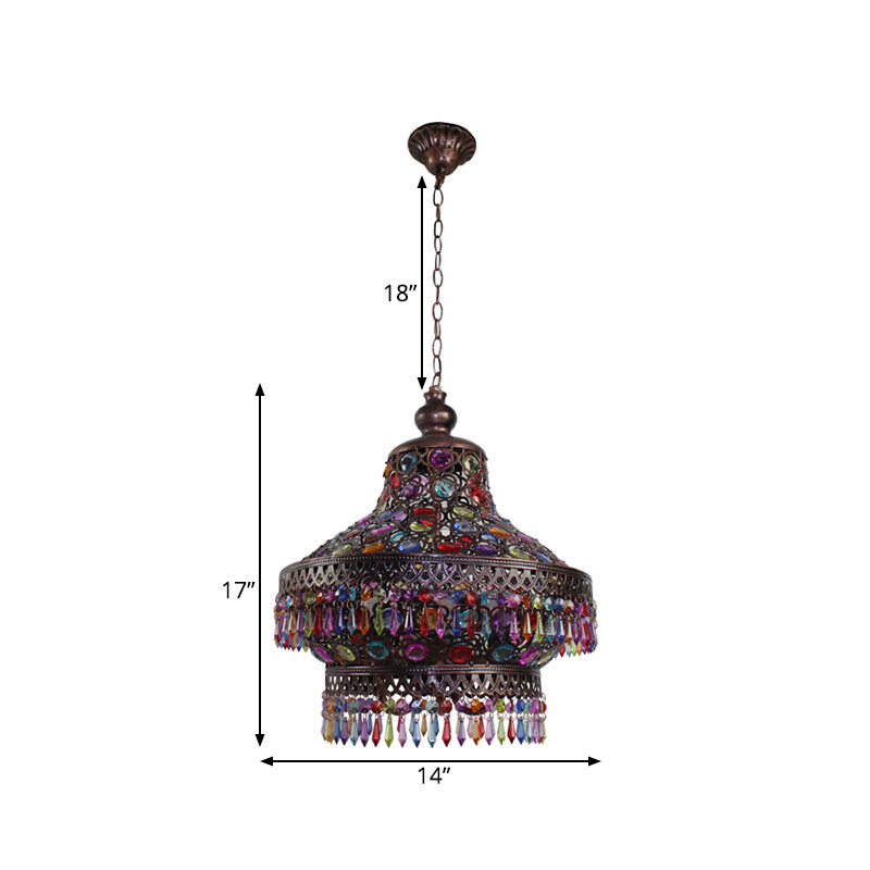 Lantern Living Room Chandelier Lamp Bohemian Metal 3 Lights Copper Pendant Lighting Fixture