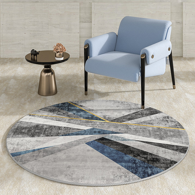 Grey Modern Area Carpet Polyester Geometric Print Rug Non-Slip Backing Area Rug for Home Decor