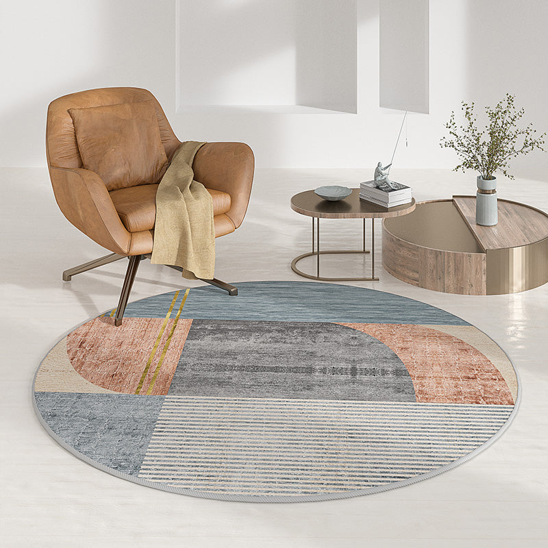 Grey Modern Area Carpet Polyester Geometric Print Rug Non-Slip Backing Area Rug for Home Decor