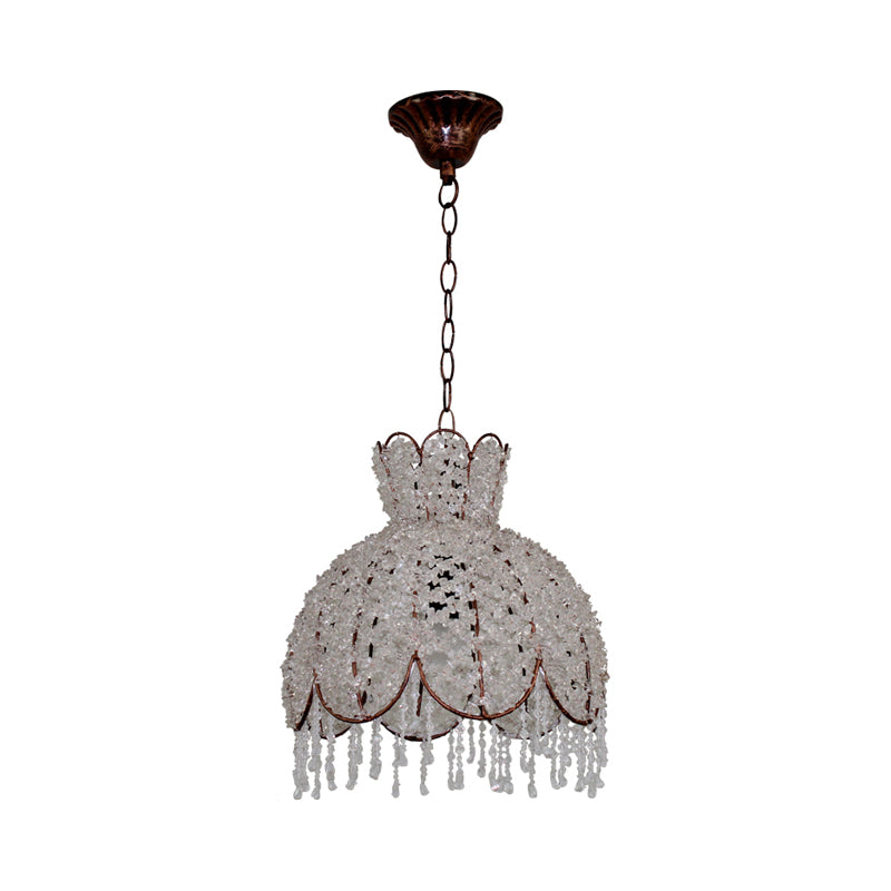 Bohemian Scalloped Pendant Chandelier 3 Heads Metal Hanging Ceiling Light in White/Red/Yellow with Dangling Crystal