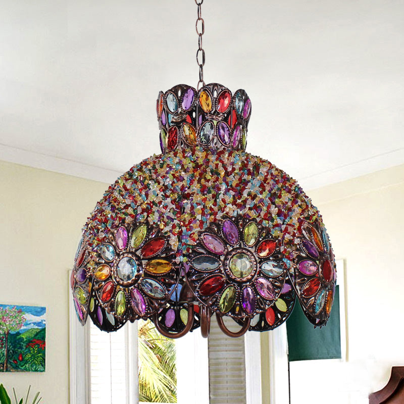 Scalloped Metal Chandelier Lighting Fixture Bohemian 3 Bulbs Living Room Ceiling Light in Black/Purple/Dark Purple