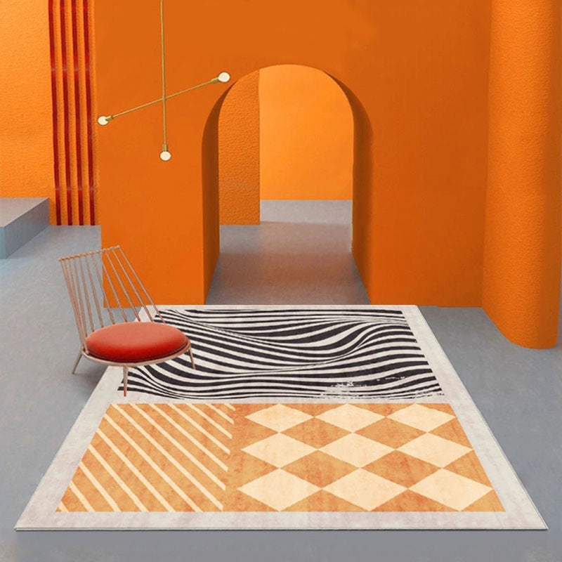 Gorgeous Polyester Carpet Modern Orange Tone Rug Living Room Area Rug with Non-Slip Backing