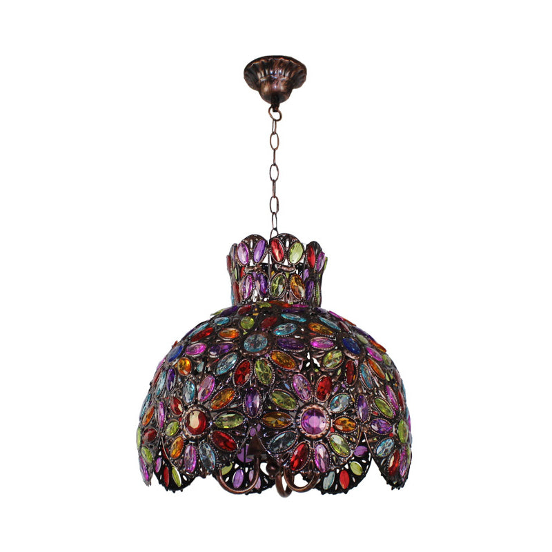 Scalloped Metal Chandelier Lighting Fixture Bohemian 3 Bulbs Living Room Ceiling Light in Black/Purple/Dark Purple