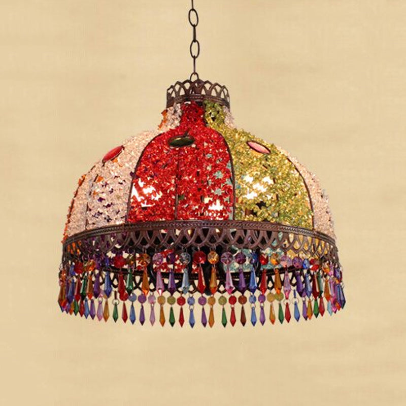 Decorative Bowl Pendant Chandelier 3/6 Bulbs Metal Down Lighting in Orange/Green/Taupe, 14.5"/17"/23.5" Width