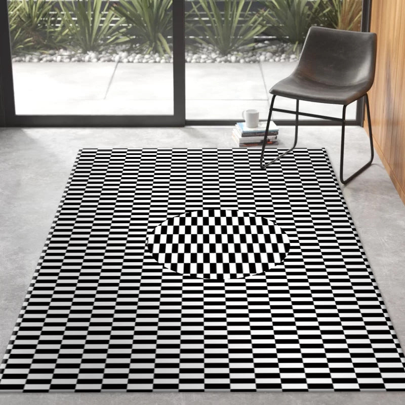 White Graphic Rug Polyester Modern Rug Non-Slip Backing Rug for Living Room