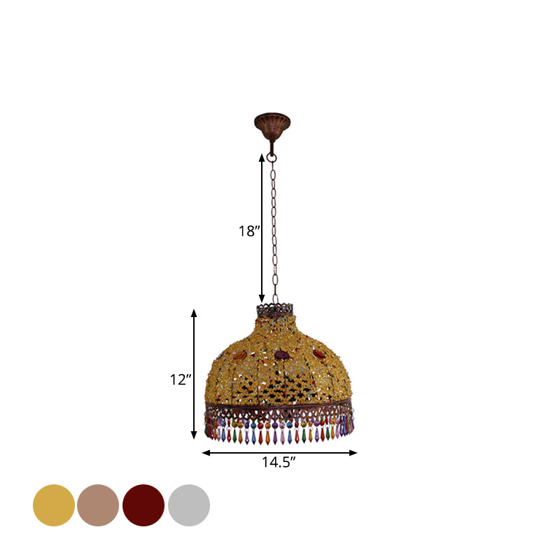 3/6 Bulbs Hanging Chandelier Art Deco Dome Metal Pendant Light Fixture in White/Beige/Red for Living Room, 14.5"/17"/23.5" W