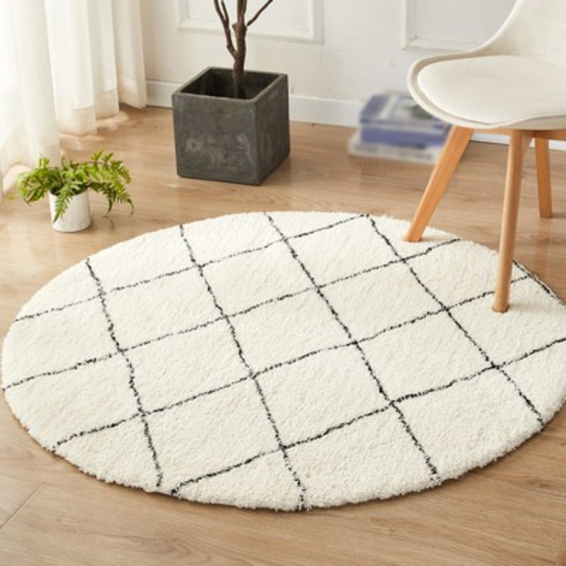 Beige Modern Rug Polyester Line Rug Non-Slip Backing Rug for Home Decor