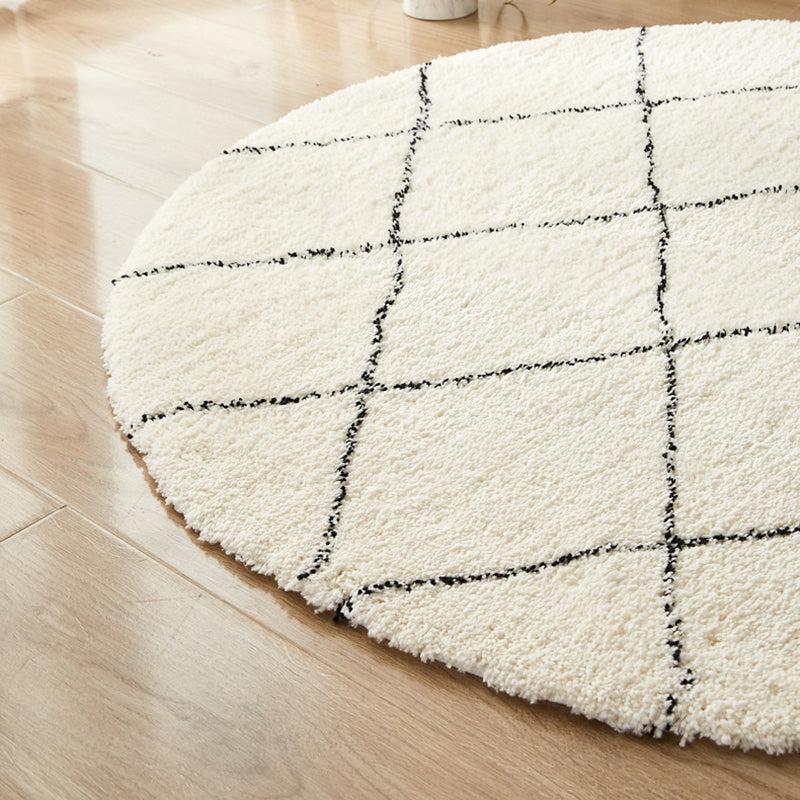 Beige Modern Rug Polyester Line Rug Non-Slip Backing Rug for Home Decor