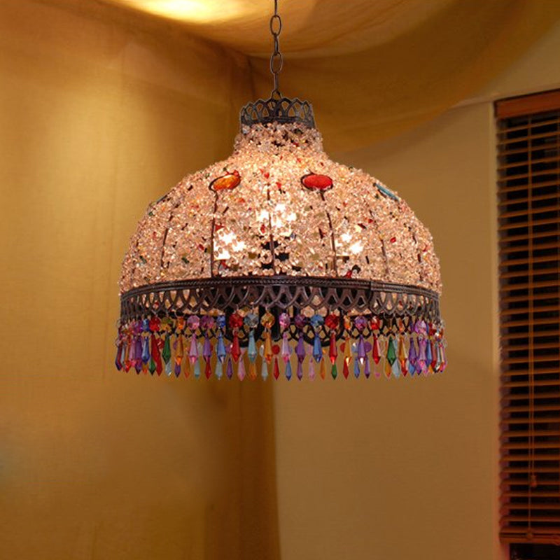 3/6 Bulbs Hanging Chandelier Art Deco Dome Metal Pendant Light Fixture in White/Beige/Red for Living Room, 14.5"/17"/23.5" W
