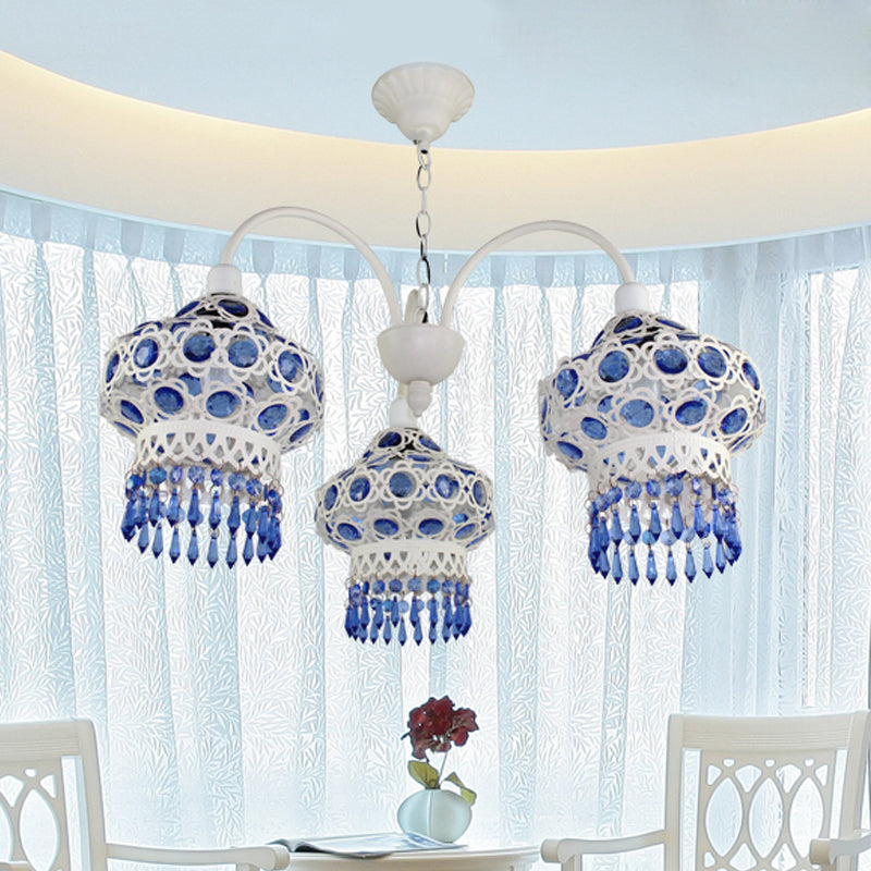 Metal Blue Chandelier Light Fixture Lantern 3 Bulbs Traditional Ceiling Pendant for Living Room