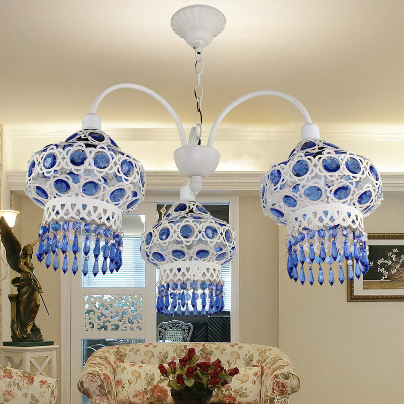 Metal Blue Chandelier Light Fixture Lantern 3 Bulbs Traditional Ceiling Pendant for Living Room