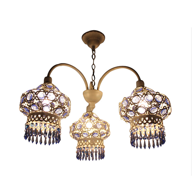 Metal Blue Chandelier Light Fixture Lantern 3 Bulbs Traditional Ceiling Pendant for Living Room