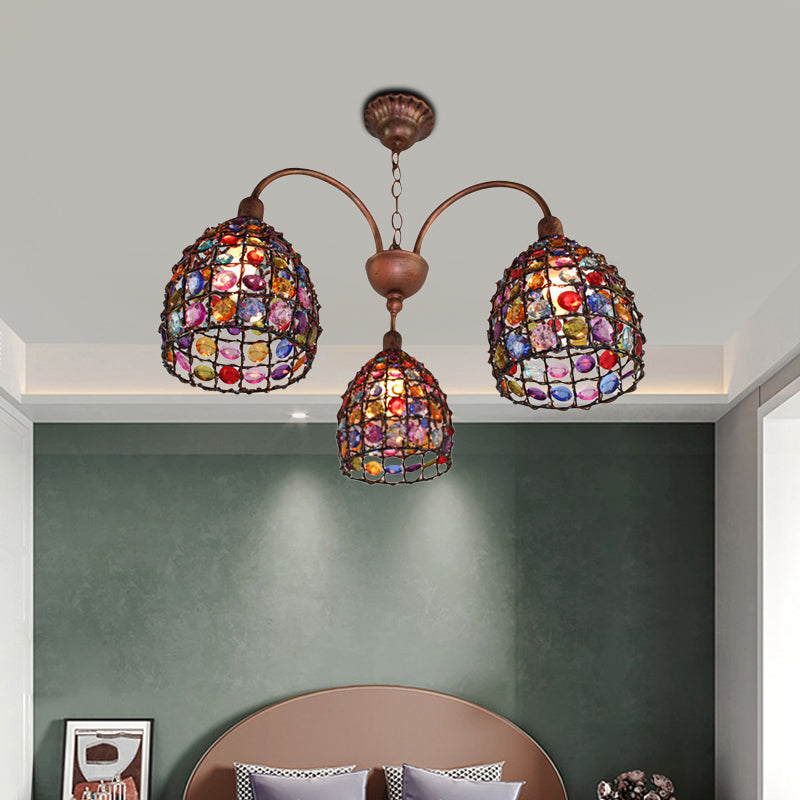 Éclairage d'éclairage de lustre dôme traditionnel 3 têtes Pendre en métal en bronze pour chambre à coucher