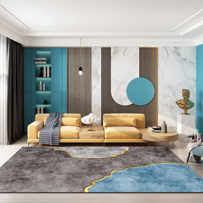Gorgeous Carpet Trendy Blue Tone Polyester Area Rug Living Room Rug for Non-Slip Backing