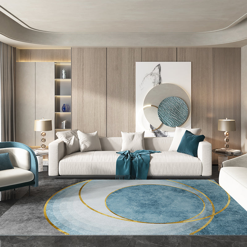 Gorgeous Carpet Trendy Blue Tone Polyester Area Rug Living Room Rug for Non-Slip Backing