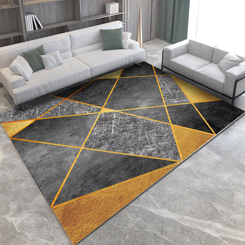 Gold Modern Rug Polyester Circle Indoor Rug Non-Slip Backing Rug for Home Decor