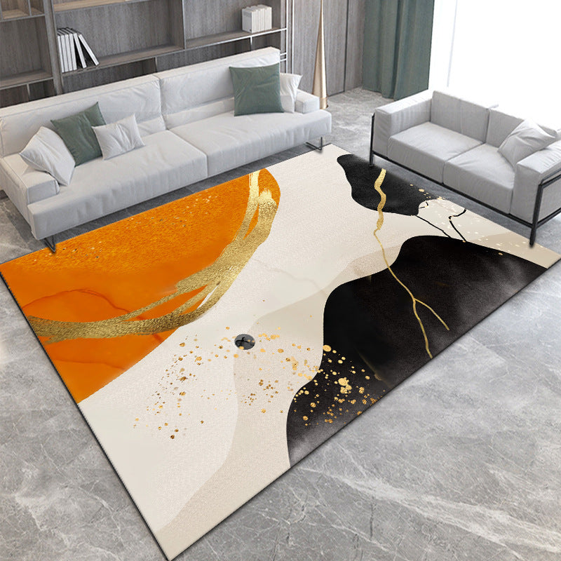 Gold Modern Rug Polyester Circle Indoor Rug Non-Slip Backing Rug for Home Decor