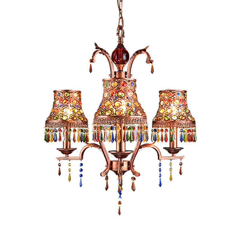 Metal Copper Chandelier Light Fixture Bell 3/5/8 Bulbs Bohemian Ceiling Pendant for Living Room