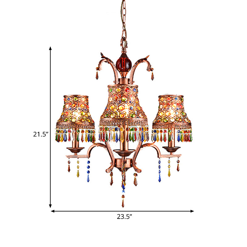 Metal Copper Chandelier Light Fixture Bell 3/5/8 Bulbs Bohemian Ceiling Pendant for Living Room