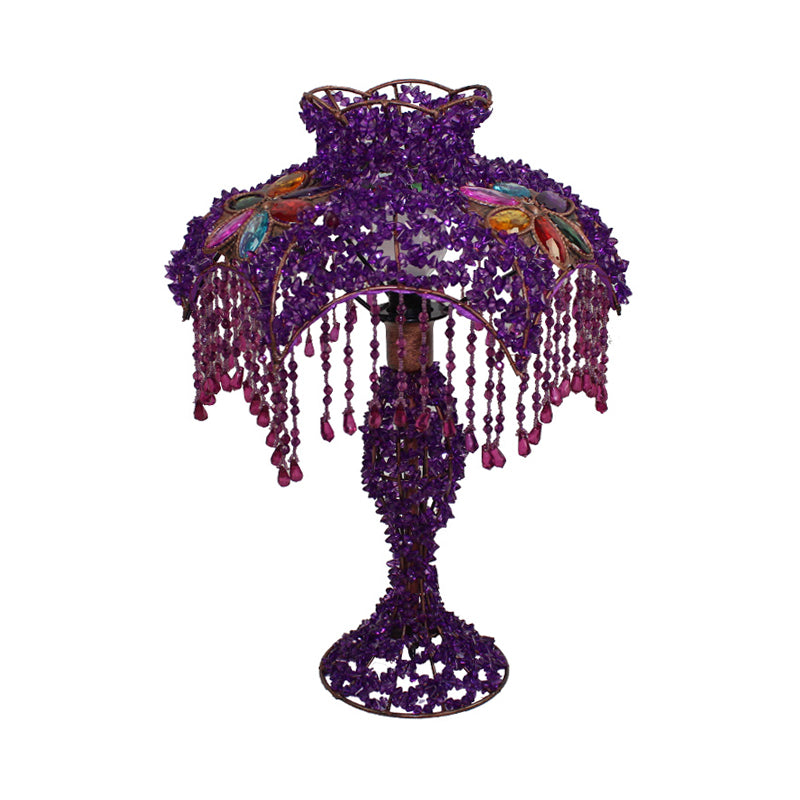 Blanc / violet 1 tête d'éclairage de nuit bohème en métal de nuit de nuit festonnée pour le salon