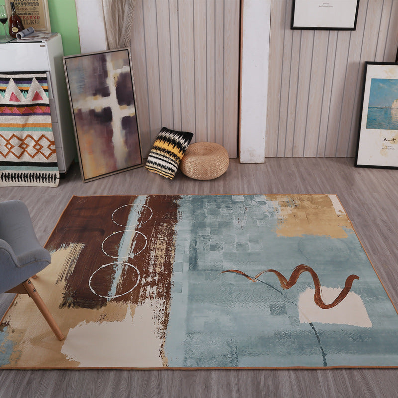 Stylish Area Carpet Modern Abstract Print Carpet Washable Polyester Rug with Non-Slip Backing