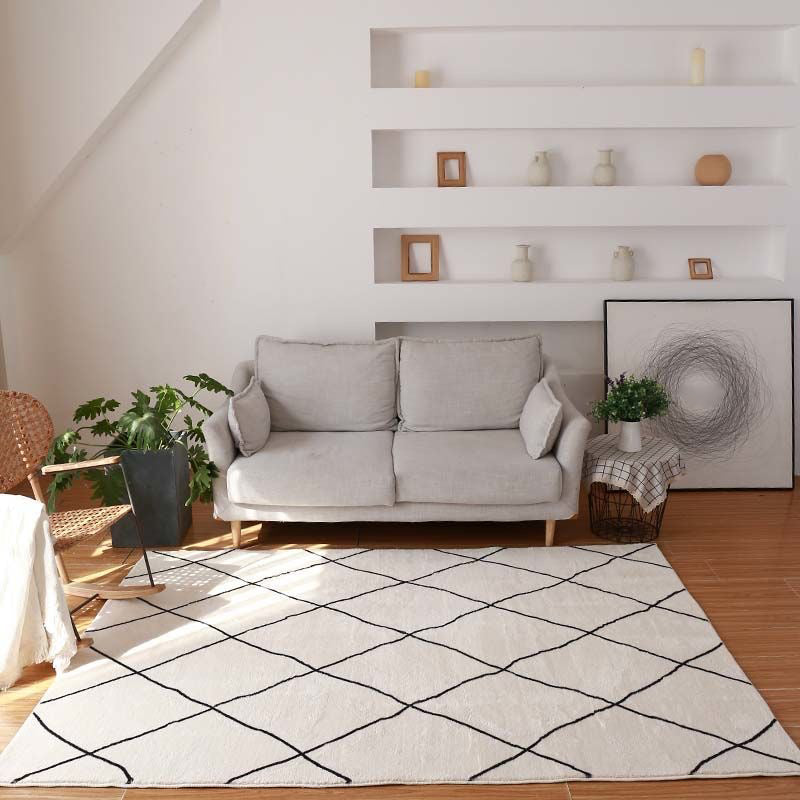 White Modern Rug Polyester Line Rug Stain Resistant Rug for Home Decor