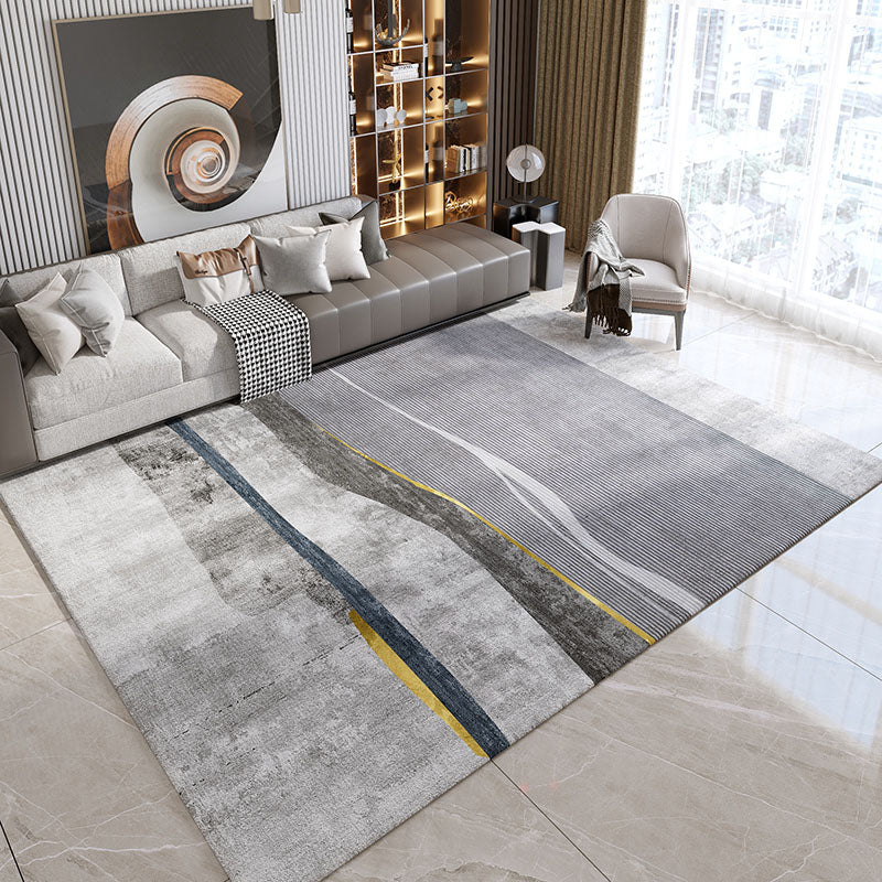 Modern Living Room Area Carpet Grey Polyester Area Rug Stain Resistant Rug for Home Decor
