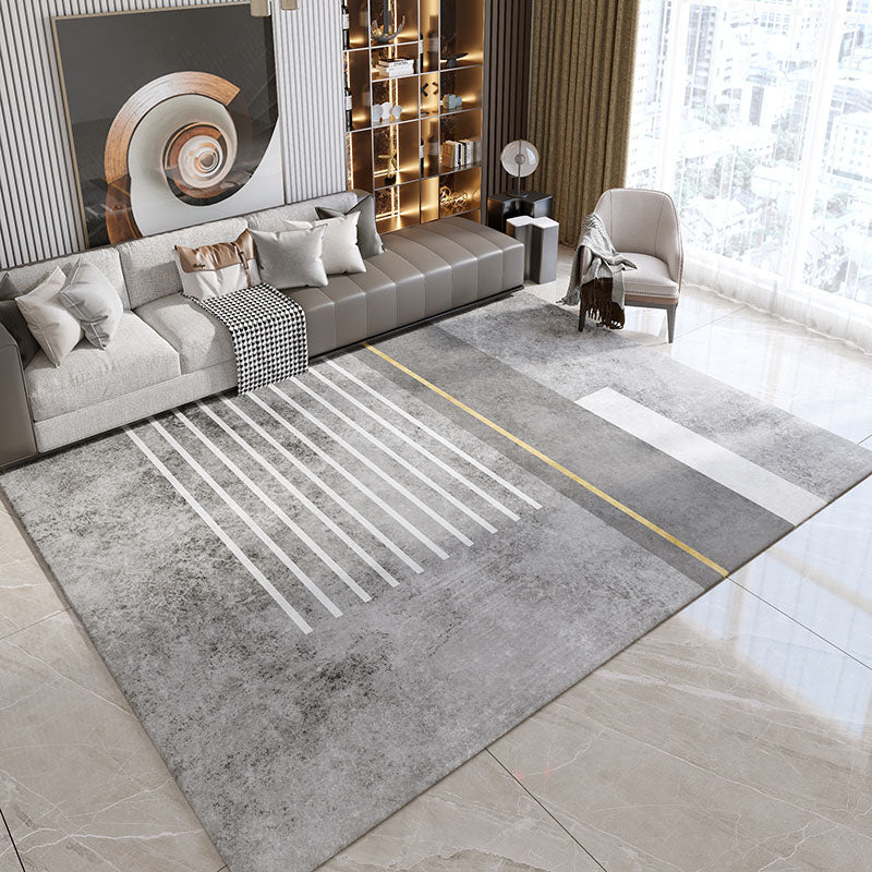 Modern Living Room Area Carpet Grey Polyester Area Rug Stain Resistant Rug for Home Decor