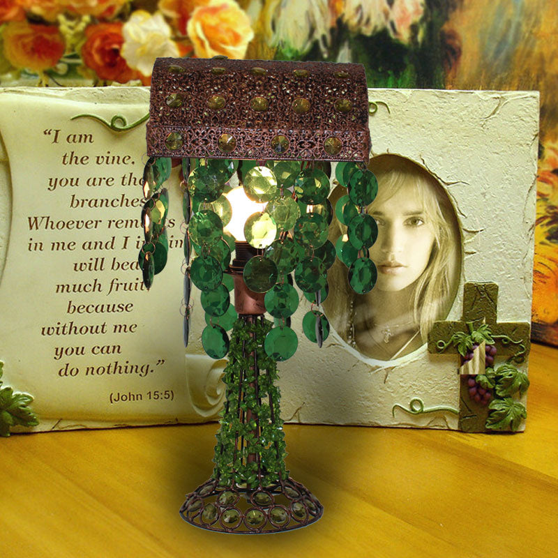 Bohemian Cascade Nachttischlampe 1 Glühmetallnachttischbeleuchtung in Grün für Schlafzimmer