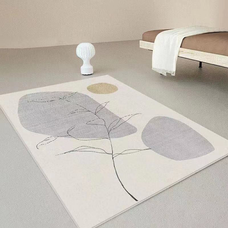 White Abstract Pattern Carpet Modern Polyester Area Rug Non-Slip Backing Rug for Home Decor