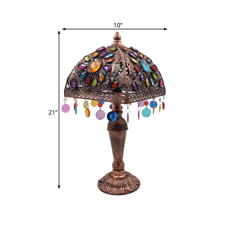 Lampada da tavolo anticata cava con 1 lampadina da comodino in metallo in bronzo per soggiorno