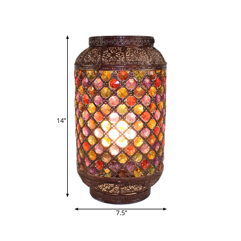Lampada da comodino in rame in metallo lanterna a 1 luce decorativa da tavolo da notte per sala da pranzo
