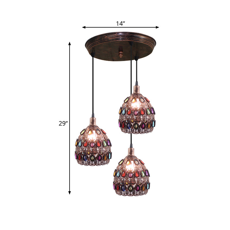 Rust 3 lampada a sospensione a cupola in metallo tradizionale a sospensione a ciondolo multipla con baldacchino rotondo/lineare per camera da letto