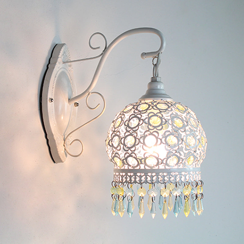 Traditional Dome Wall Sconce Lamp 1 Bulb Metal Wall Mount Light in White/Pink/Orange for Living Room