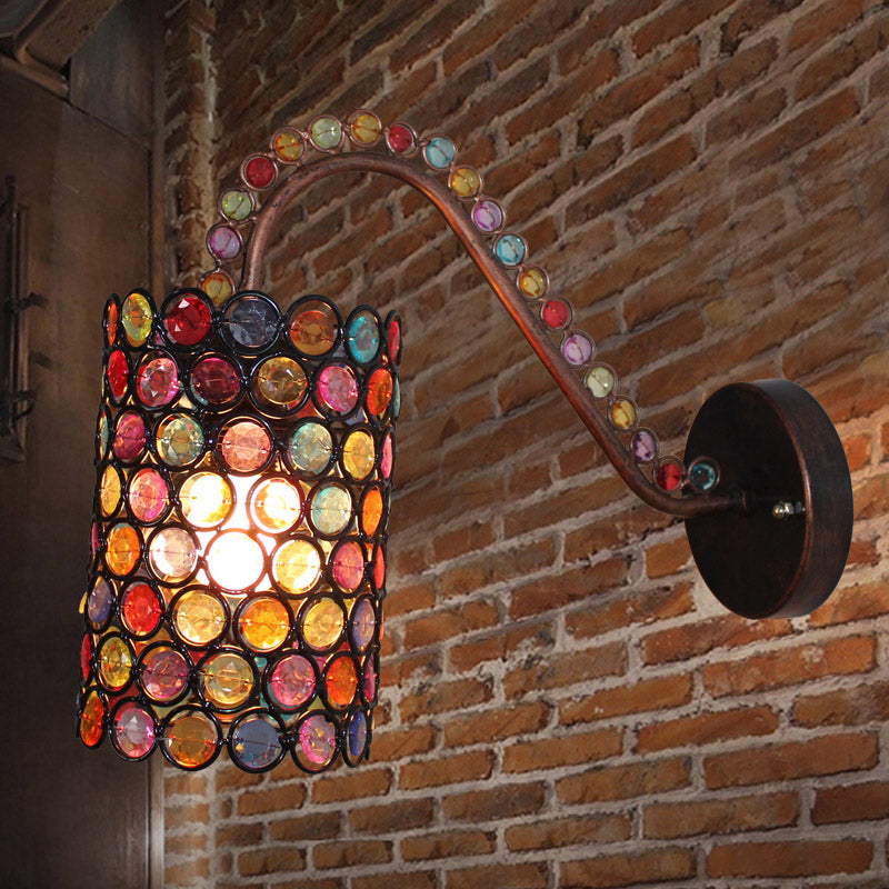 Rust 1 Head Sconce Light Fixture Art Deco Metal Cylinder Wall Lamp Shade for Restaurant