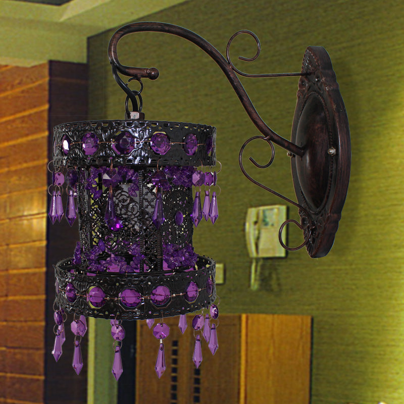 Bohemian Cylinder Wall Sconce Lamp 1 Bulb Metal Wall Mount Light in Rust for Living Room
