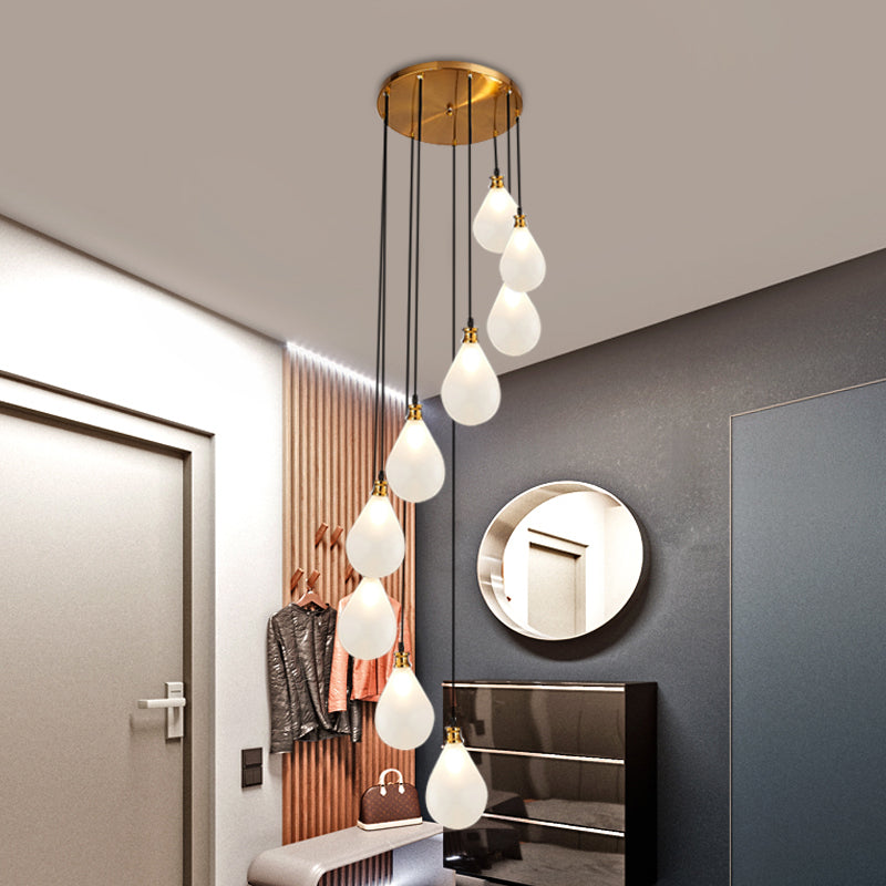 9 Lights Balloon Cluster Pendant Modern White/Pink Glass LED Hanging Ceiling Lamp with Spiral Design