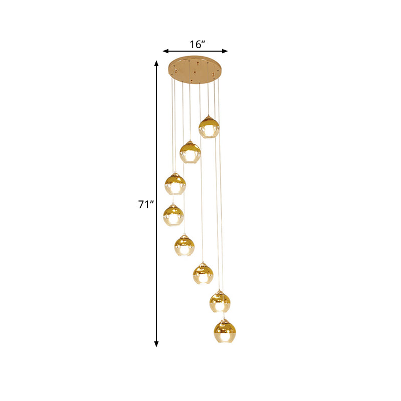 Gold Ball Cluster Pendant Lamp Modern Clear Glass 8-Head Stair LED Ceiling Hang Fixture