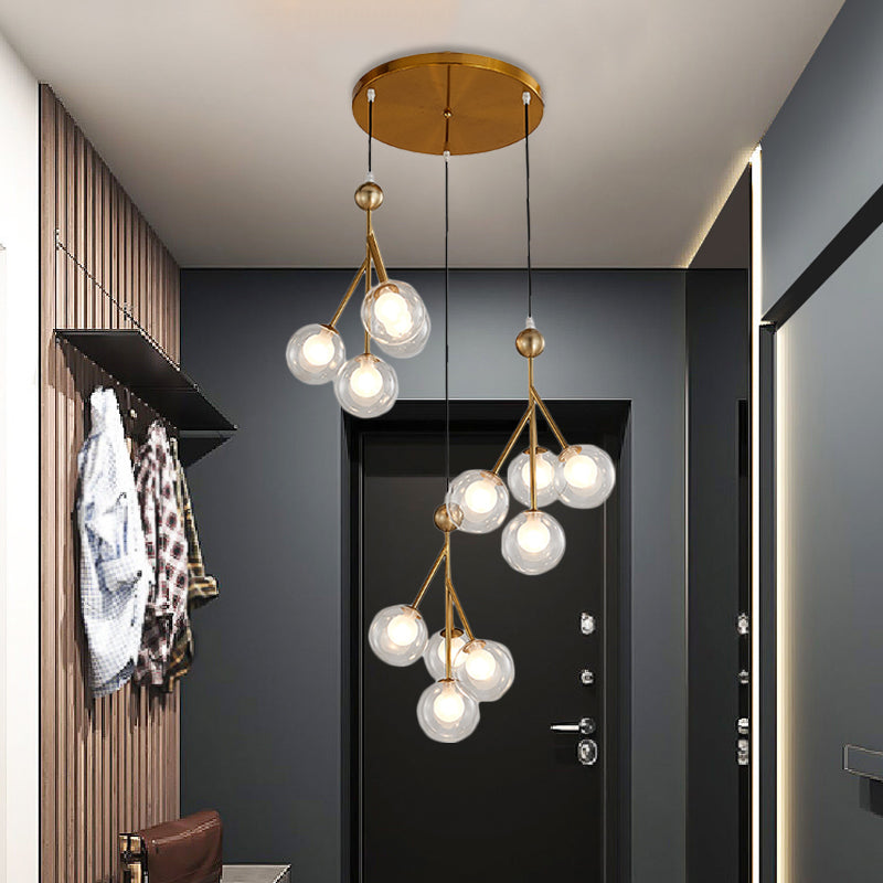Black/Gold 12 Bulbs Multi Light Pendant Modern Clear/Amber/Smoke Gray Glass Sphere LED Hanging Lamp Fixture