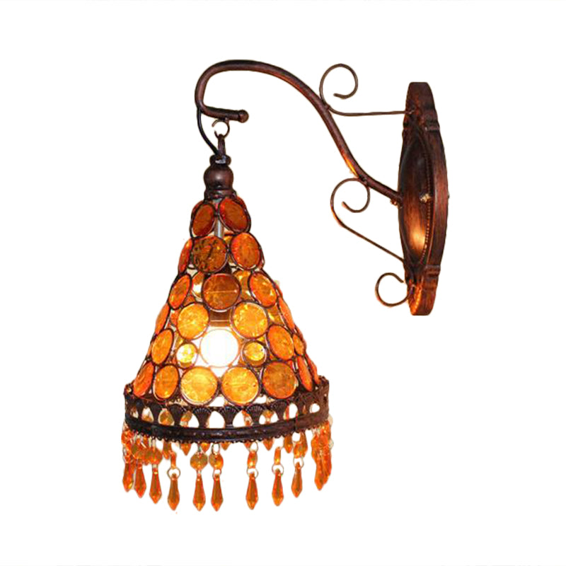 1 Bulb Metal Wall Lamp Art Deco Yellow/Blue/Purple Tapered Dining Room Wall Mounted Lighting with Dangling Glass