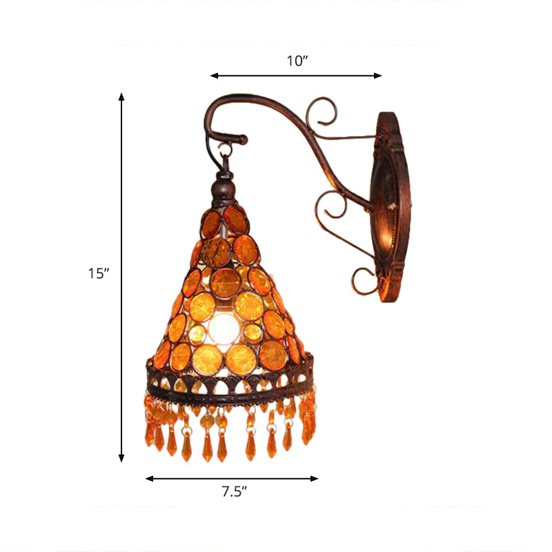 1 Bulb Metal Wall Lamp Art Deco Yellow/Blue/Purple Tapered Dining Room Wall Mounted Lighting with Dangling Glass