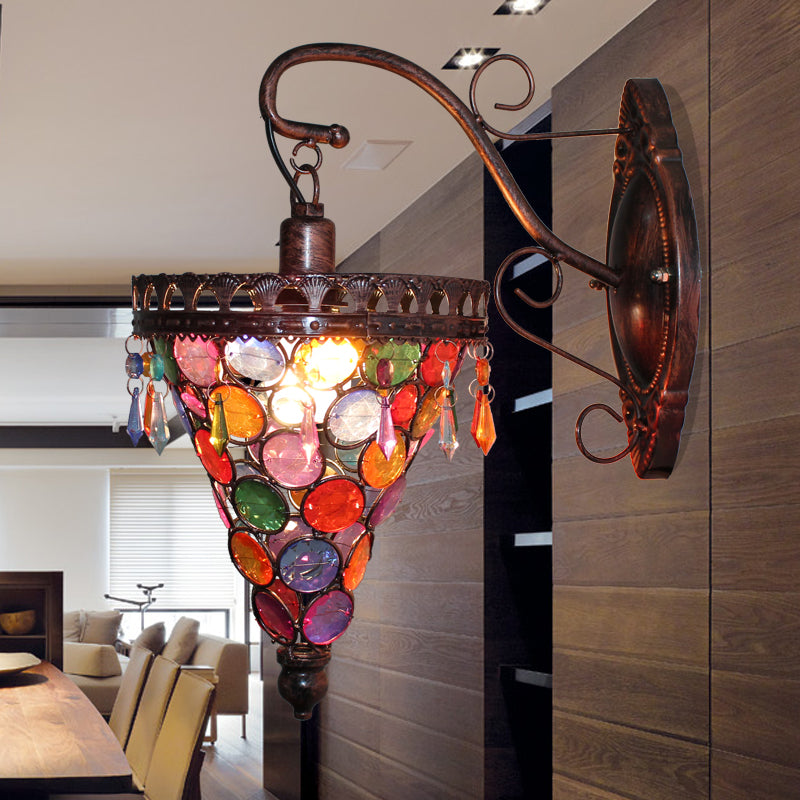 Cone Metal Wall Lampe Sconce Art Deco 1 Head Living Room Wall Lightture en orange / bleu / violet avec accent en verre